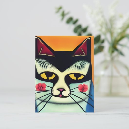 Carte Postale Chat en techniques mixtes (Debout devant)