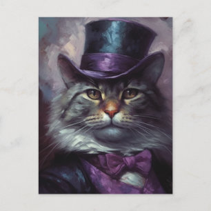 Carte Postale Chat en tophat et costume élégant