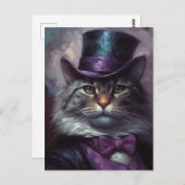 Carte Postale Chat en tophat et costume élégant (Devant / Derrière)