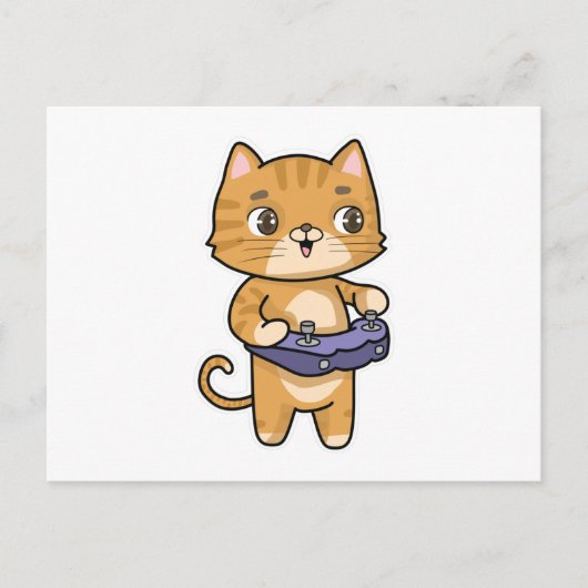 Carte Postale Chat en train de jouer avec manette (Devant)