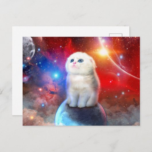Carte Postale Chat en train de pleurer dans l'espace (Devant / Derrière)