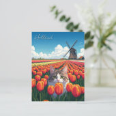 Carte Postale Chat en Tulip Fields Holland Pays-Bas (Debout devant)