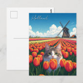 Carte Postale Chat en Tulip Fields Holland Pays-Bas (Devant / Derrière)