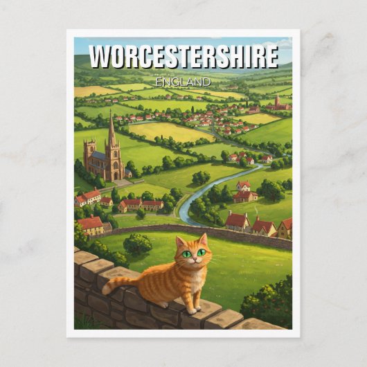 Carte Postale Chat en Worcestershire Angleterre Voyage (Devant)