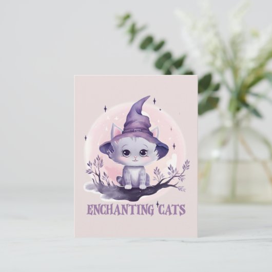 Carte Postale Chat Enchantant - Chat Pastel Purple Witch Cute (Debout devant)