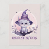 Carte Postale Chat Enchantant - Chat Pastel Purple Witch Cute (Devant)