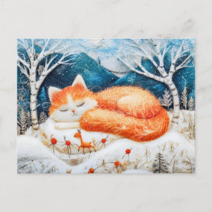 Carte Postale Chat endormi dans une forêt de fantaisie réalisée
