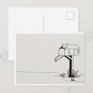 Carte Postale Chat endormi en attente de courrier