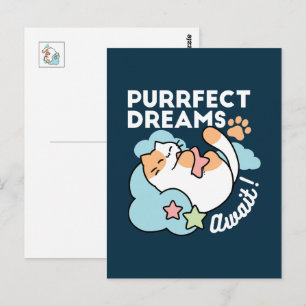 Carte Postale Chat Endormi Enlaçant une Étoile – Rêves Parfaits