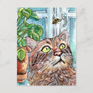 Carte Postale Chat et abeille