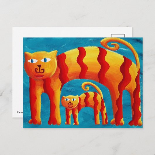 Carte Postale Chat et chaton rayé couleur moderne (Devant / Derrière)