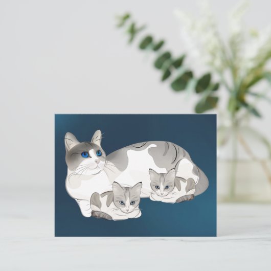 Carte Postale chat et chatons (Debout devant)