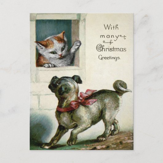 Carte Postale Chat et chien de Noël victorien (Devant)