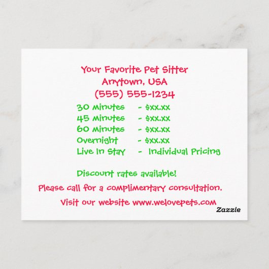 Carte Postale Chat et chien rose et vert assis (Dos)