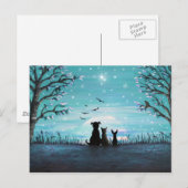 Carte Postale Chat et chiens Coucher de soleil hivernal (Devant / Derrière)