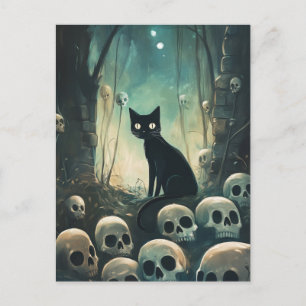 Carte Postale Chat et crâne d'Halloween