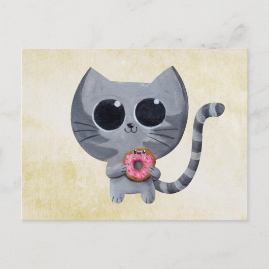 Carte Postale Chat et Donut gris mou (Devant)
