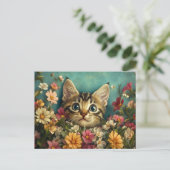 Carte Postale Chat et fleurs (Debout devant)