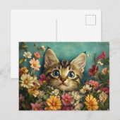 Carte Postale Chat et fleurs (Devant / Derrière)