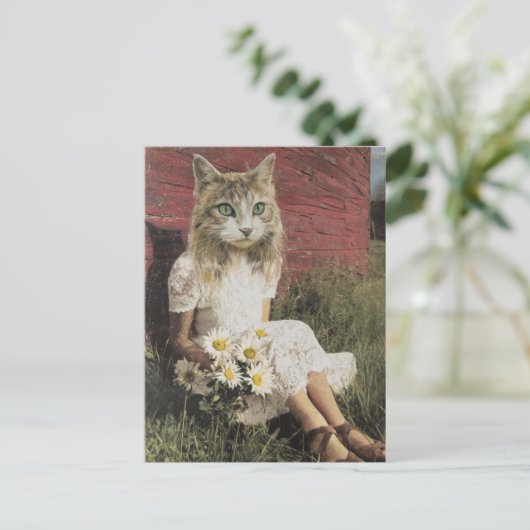 Carte Postale Chat et fleurs (Debout devant)