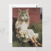 Carte Postale Chat et fleurs (Devant / Derrière)