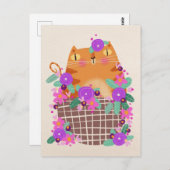 Carte Postale Chat et fleurs orange (Devant / Derrière)