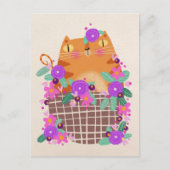 Carte Postale Chat et fleurs orange (Devant)