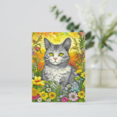 Carte Postale Chat et Fleurs Whimsical (Debout devant)
