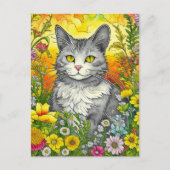 Carte Postale Chat et Fleurs Whimsical (Devant)