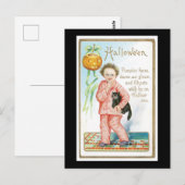 Carte Postale Chat et garçon noirs d'Halloween (Devant / Derrière)