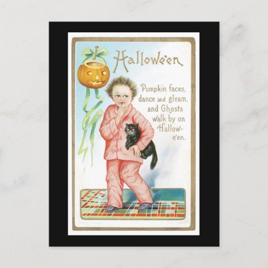 Carte Postale Chat et garçon noirs d'Halloween (Devant)