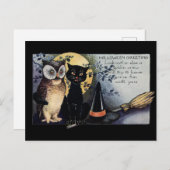 Carte Postale Chat et hibou noirs d'Halloween (Devant / Derrière)