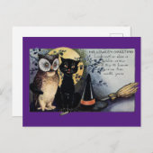 Carte Postale Chat et hibou noirs d'Halloween (Devant / Derrière)