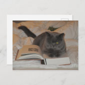 Carte Postale Chat et livre (Devant / Derrière)