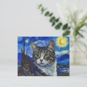 Carte Postale Chat et nuit étoilée (Debout devant)