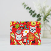 Carte Postale Chat et oeuf sur le rouge (Debout devant)