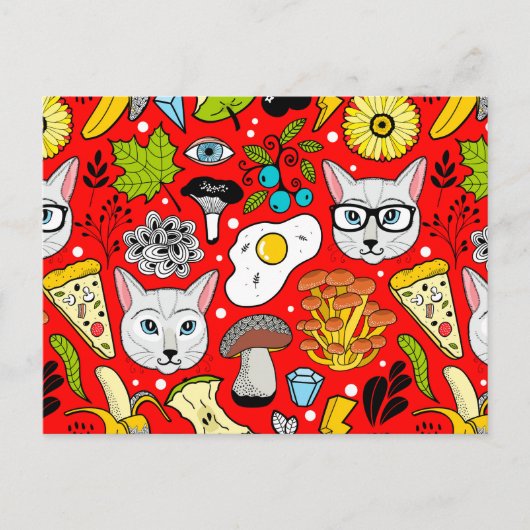 Carte Postale Chat et oeuf sur le rouge (Devant)