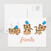 Carte Postale Chat et oiseau - amis (Devant / Derrière)