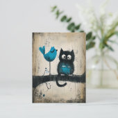 Carte Postale Chat et oiseau géant sur une branche (Debout devant)