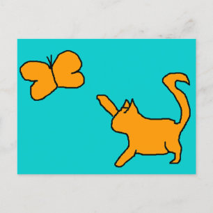 Carte postale chat et papillon mignonne