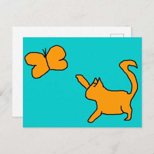 Carte postale chat et papillon mignonne (Devant / Derrière)