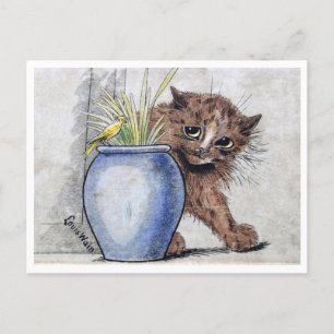 Carte Postale Chat et petit oiseau jaune, Louis Wain