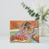 Carte Postale Chat et pizza (Debout devant)