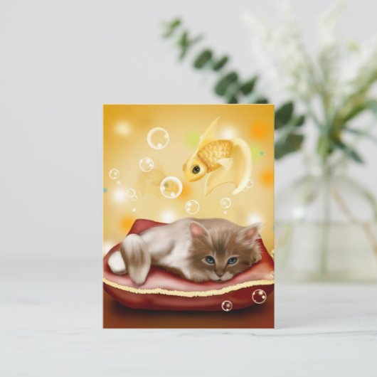 Carte Postale Chat et poisson (Debout devant)