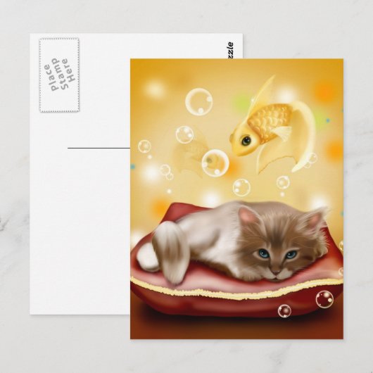 Carte Postale Chat et poisson (Devant / Derrière)