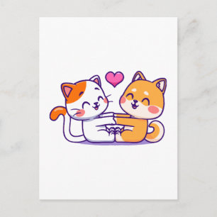 Carte Postale Chat et Shiba Inu