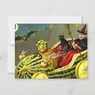 Carte Postale Chat et sorcière vintage d'Halloween noir