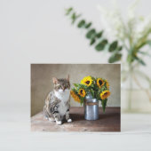 Carte Postale Chat et tournesols (Debout devant)