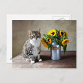 Carte Postale Chat et tournesols (Devant / Derrière)