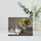 Carte Postale Chat et tournesols (Debout devant)